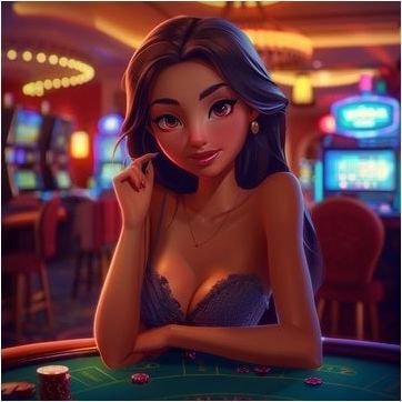 Ilustrasi logo slot online dan mesin slot dengan latar hutan hijau